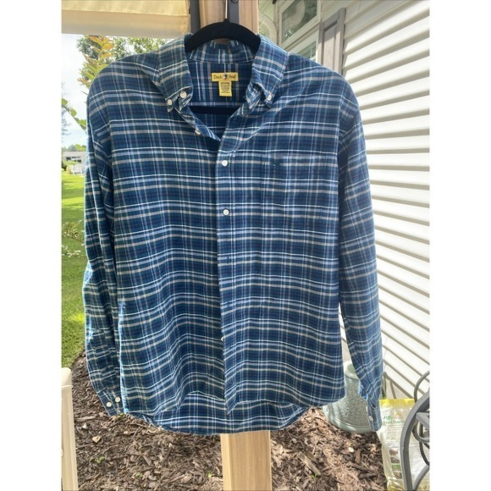 Duck Head Men's Long Sleeve Flannel Medium Blue Plaid 620
